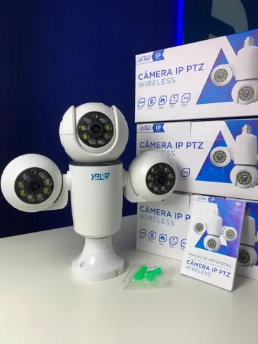 Câmera de Segurança IP PTZ WiFi Aitek 3 Lentes 3MP com Visão Noturna 110-220V - Pelo Celul