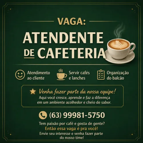 Barista/Atendente para Cafeteria