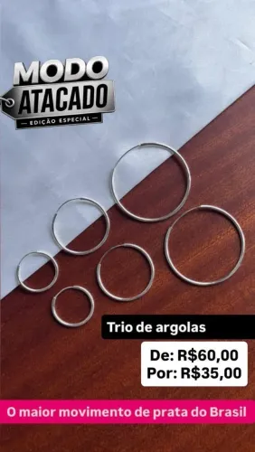 Trio de Argolas Prata 925