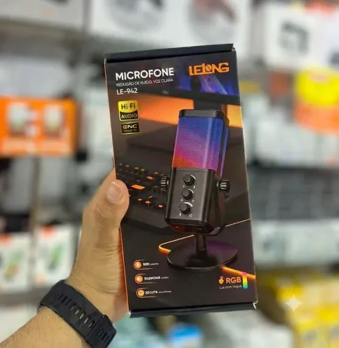 Microfone Com Supressor de Ruido e RGB