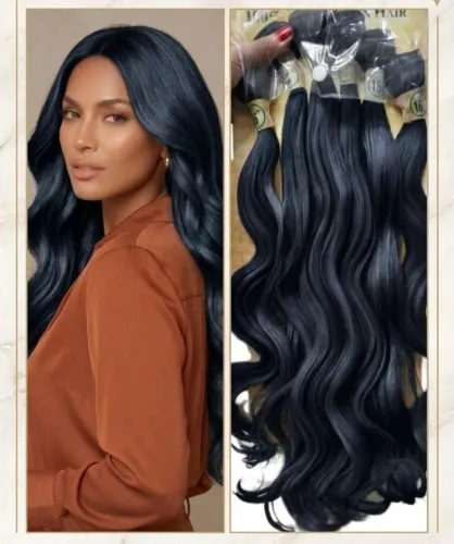 cabelo orgânico mega hair ondulado 55cm 6 telas 260 g hairworld - preto #1