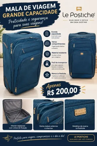 Mala de Viagem Grande Le Postiche Azul - R$ 200