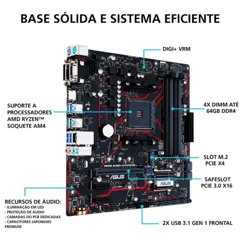 KIT RYZEN 5600G MB ASUS PRIME B450M GAMING BR 16GB MEMÓRIA COOLER - AEE INFO!!!