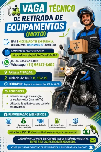 Técnico de retirada (motoboy) CEP 091 Sto André