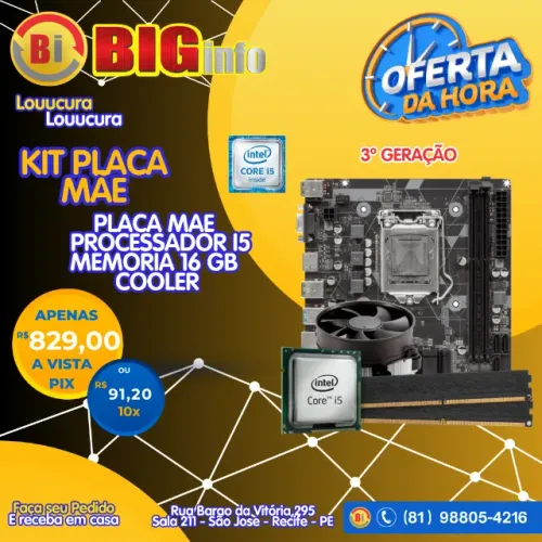 Kit Placa Mae Intel I5 3470 3.60GHz DDR3 16GB Socket 1155 Cooler - Em ate 10x Fixas 