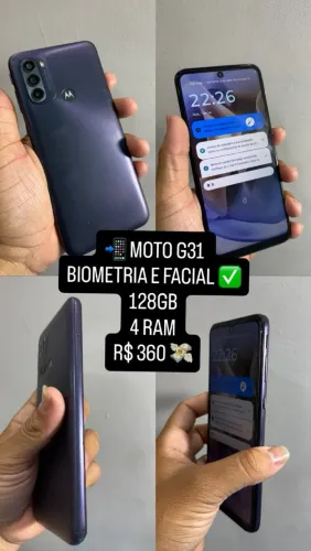 MOTO G31 128GB 4GB RAM ?<br>BIOMETRIA e FACIAL ?<br>CAPA E PELICULA ?<br>R$ 360 pra hojeee