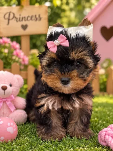 Uma encantadora fêmea yorkshire pelúcia de amor