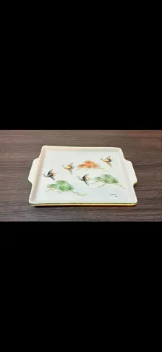 Travessa de Porcelana Pintada à Mão - Assinada 1986 - Estilo Oriental Vintage