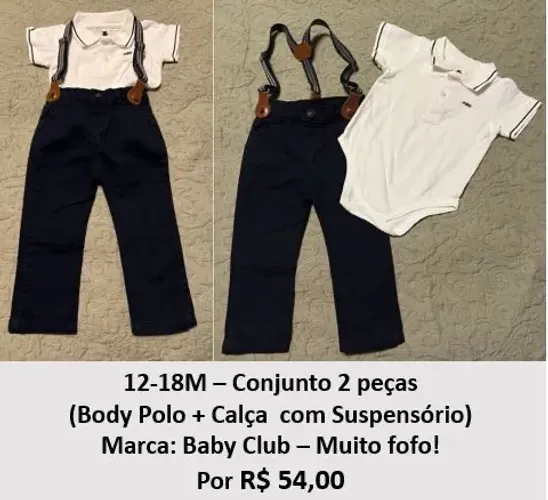 Conjunto Body polo e calça com suspensório 