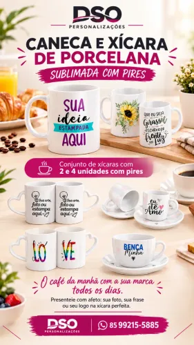 CANECA E XICARA DE PORCELANA PERSONALIZADA