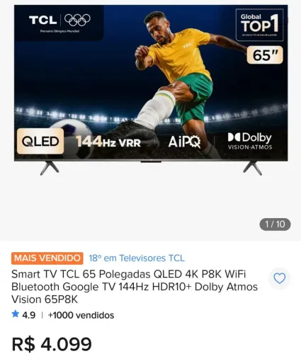 Vendo essa tv 65 polegadas pouco tempo de uso motivo viagem 