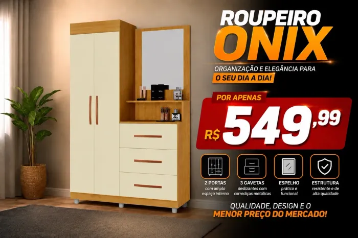 ? Oferta Relâmpago: Roupeiro Ônix por R$ 549,99!