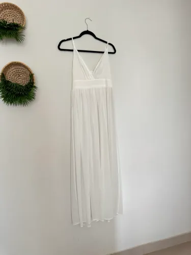 Vestido Longo Branco Shein Fluido Alça Fina Tam P 36