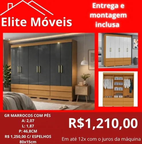 1,210,00 Com a montagem e a entrega guarda roupa novo na caixa com garantia de fabrica.