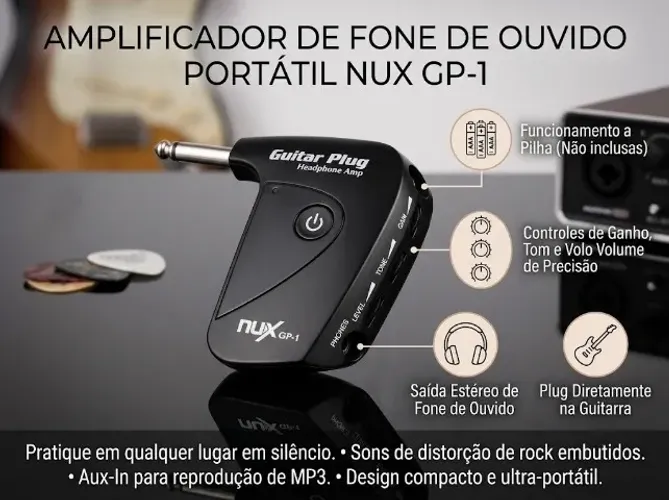 Amplificador Fone Ouvido Portátil Nux GP-1 Para Guitarra Plug P10