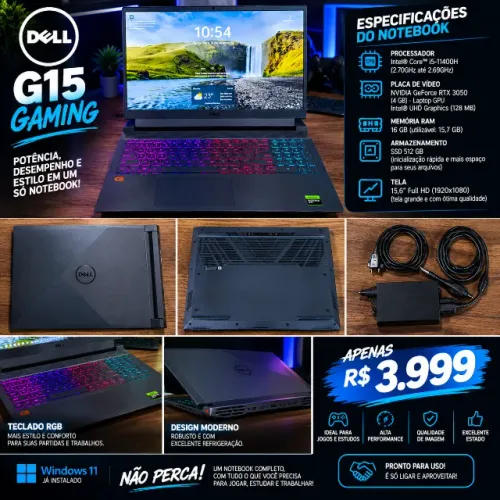 ? DELL G15 GAMER | i5 11ª GERAÇÃO | RTX 3050 4GB | 16GB RAM | SSD 512GB ?