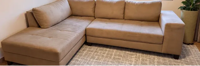 Sofá de Canto em L Bege Suede