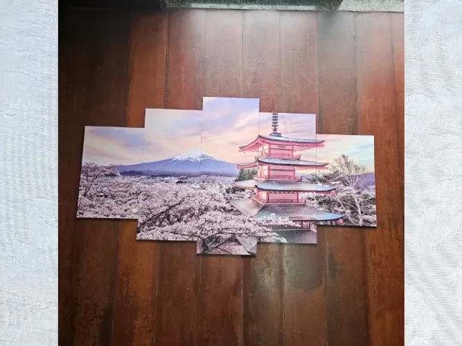 kit 5 quadros decorativos japão monte fuji cerejeira flor