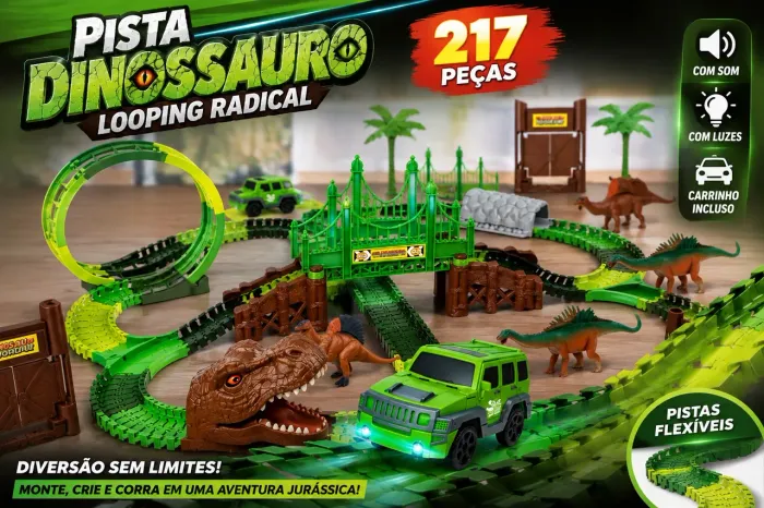 PISTA DE DINOSSAURO LOOPING RADICAL - 217 PEÇAS!