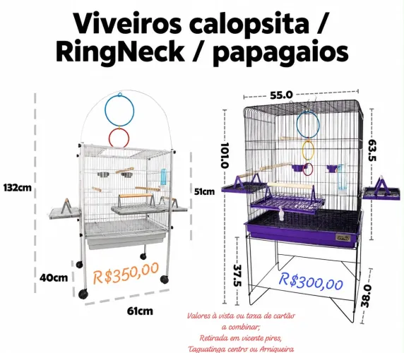 Viveiros calopsita / RingNeck com ou sem rodinha