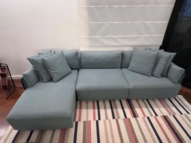 Sofá 2,90m com Chaise | Verde Acinzentado | Linho | Excelente Estado