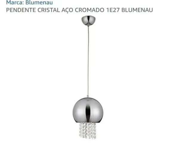 Pendente cristal aço cromado 1E27 Blumenau