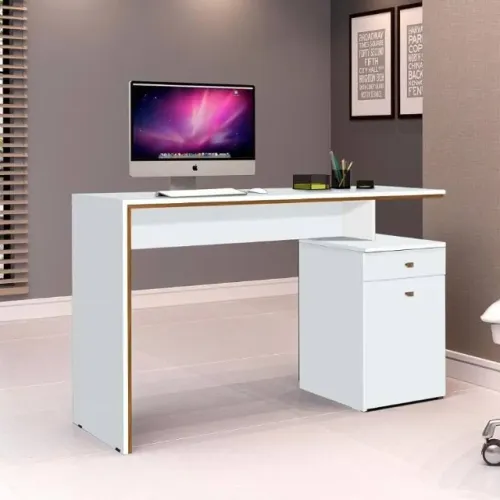 Escrivaninha Office 1P2G Branco.Nature J A Moveis