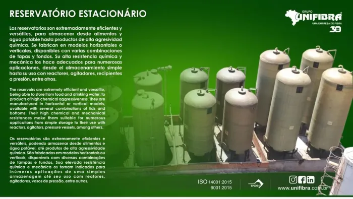 Tanque estacionário em fibra