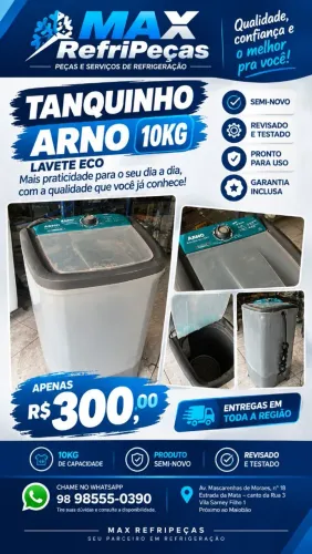 TANQUINHO Arno 10kg semi-novo revisado com garantia 