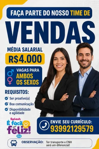 Vaga vendedor interno Splash piscinas Itaituba 