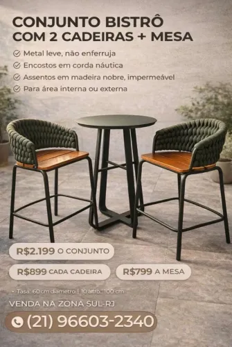 Conjunto bistrô com 2 cadeiras + mesa