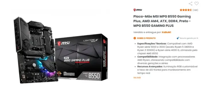 Placa-Mãe MSI MPG B550 Gaming Plus, AMD AM4, ATX, DDR4, Preto - MPG B550 GAMING PLUS -