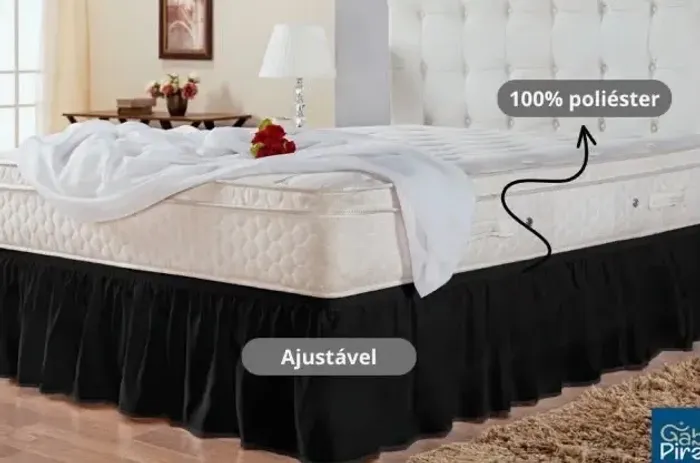 Saia Cama Box Preta Ajustavel Com Elastico 100% Poliester - Impecavel!