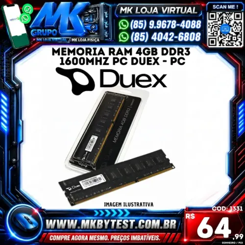 memoria Ram 4GB DDR3 1600MHZ PC duex