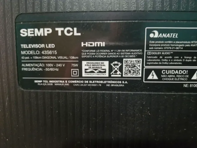 Tv TCL 43 polegada tela quebrada somente isso para retirada de peças