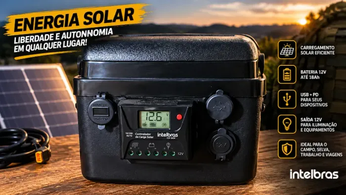 Gerador Solar Portátil com Bateria Estacionária, Placa Solar e Portas USB