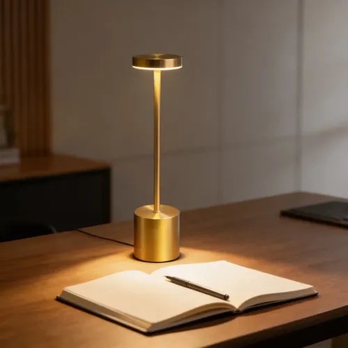 Luminária Mesa Abajur Led 3 Cores Recarregável Dourado 