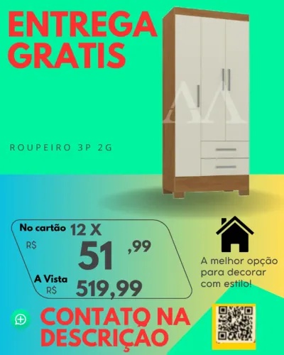 Guarda Roupa 3P Entrega Rápida Grátis para Salvador Paga ao Receber