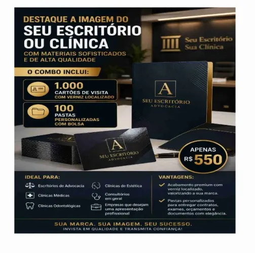 100 Pastas personalizadas + 1000 cartões verniz localizado