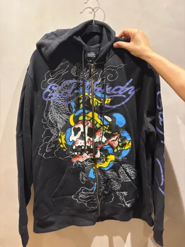 Ed Hardy preto/roxo full-zip com skull/snake