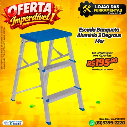 Escada Banqueta Alumínio 3 Degraus Mor