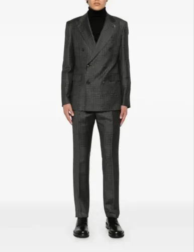 terno costume pierre balmain cinza vintage com abotoamento duplo
