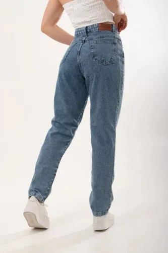 Calça jeans feminina Mom marmorizada de cintura alta Nova