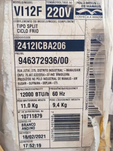 EVAPORADORA AR-Condicionado Electrolux Split 12.000 Btus Frio Ecoturbo (VI12F) - 220V