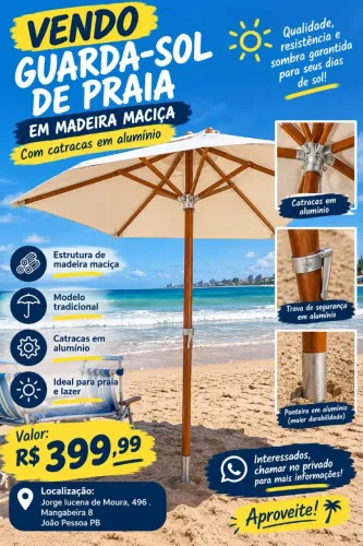 Guarda Sol - Madeira maciça e alumínio. QUALIDADE PREMIUM