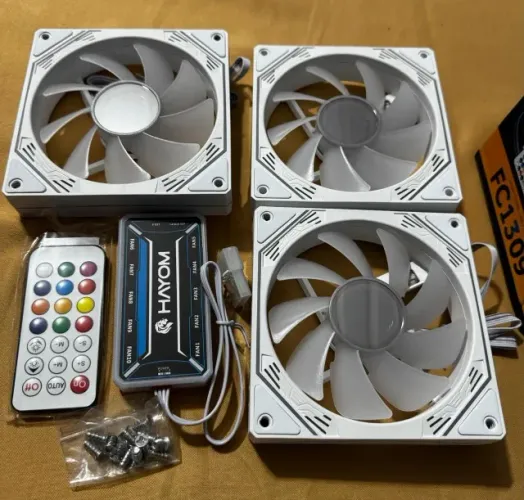 Kit Cooler Fan Hayom, Rgb, 3x 120mm, Controladora, Branco Led RGB