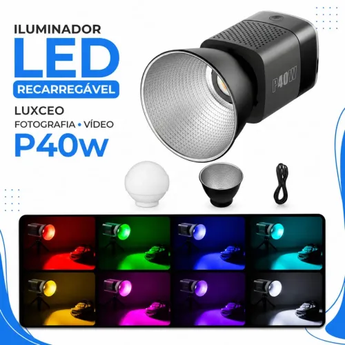 Iluminador Cob Led Recarregável Luxceo P40W