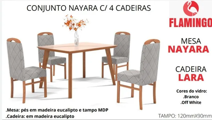 Mesa de Jantar Nayara 04 lugares Tampo Off white *nova na caixa
