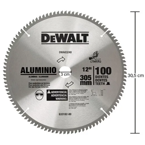 Disco Lâmina de Serra para Alumínio 12 Polegadas 305mm x 30mm x 100 Dentes DeWalt DWA03240