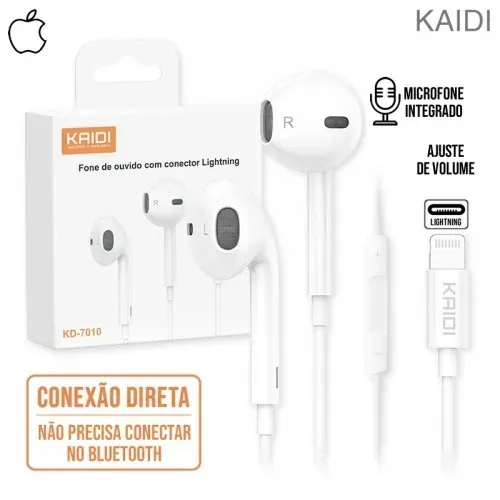 Fone de Ouvido IPhone com fio para Lightning Iphone X XR 11 12 13 14 Pro Max KAIDI KD-A4 N